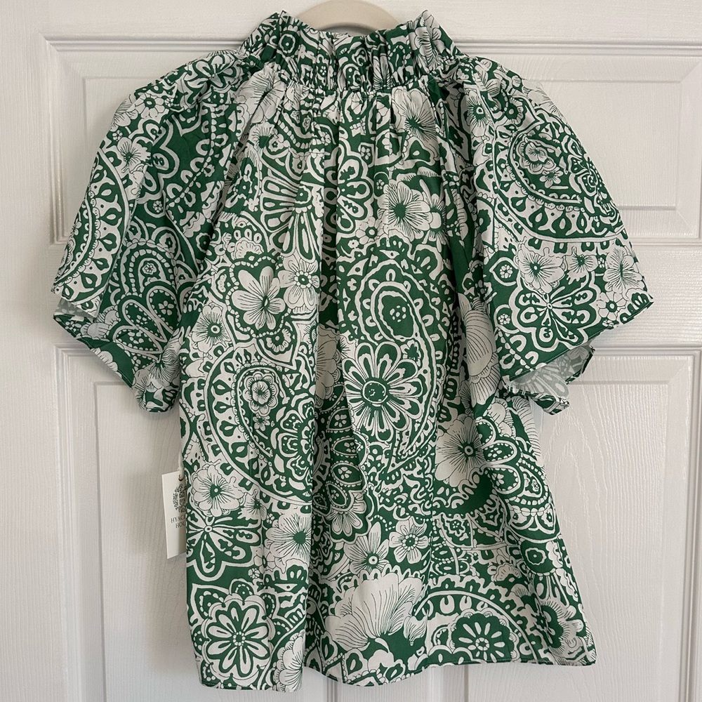 Tuckernuck Green and White Floral Print Ruffle Neck Top - Picture 10 of 11